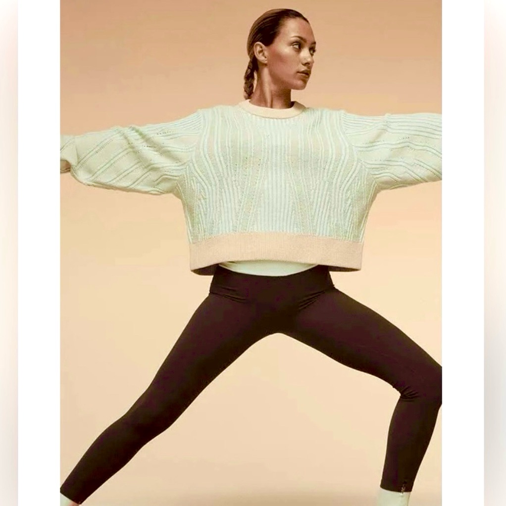 Nike Yoga Luxe Woolblend Oversized Boxy Cropped Mint Green/Tan Sweater Nwt Szl
